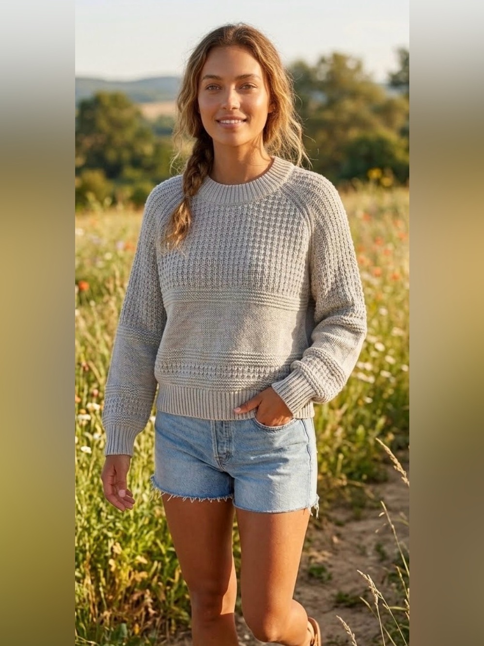 Universal Thread Neutral Knit Crewneck Sweater in Light Gray